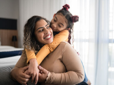 Mom and daughter happy at home
