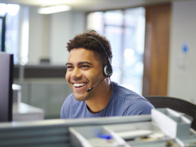 Happy call center worker