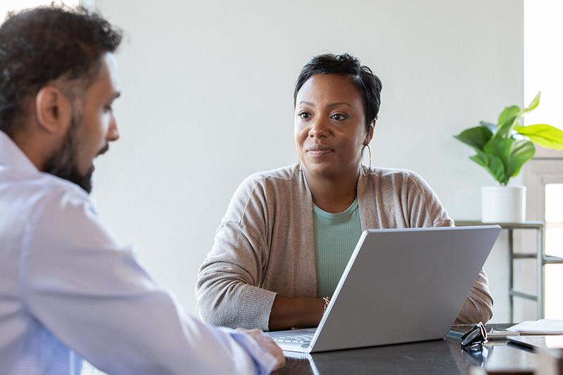 Counselor talking to client