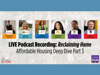 Image showing information and speaker lineup for "Reclaiming Home" podcast recording