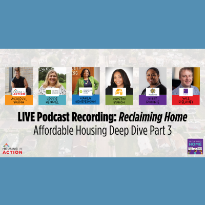 Image showing information and speaker lineup for "Reclaiming Home" podcast recording